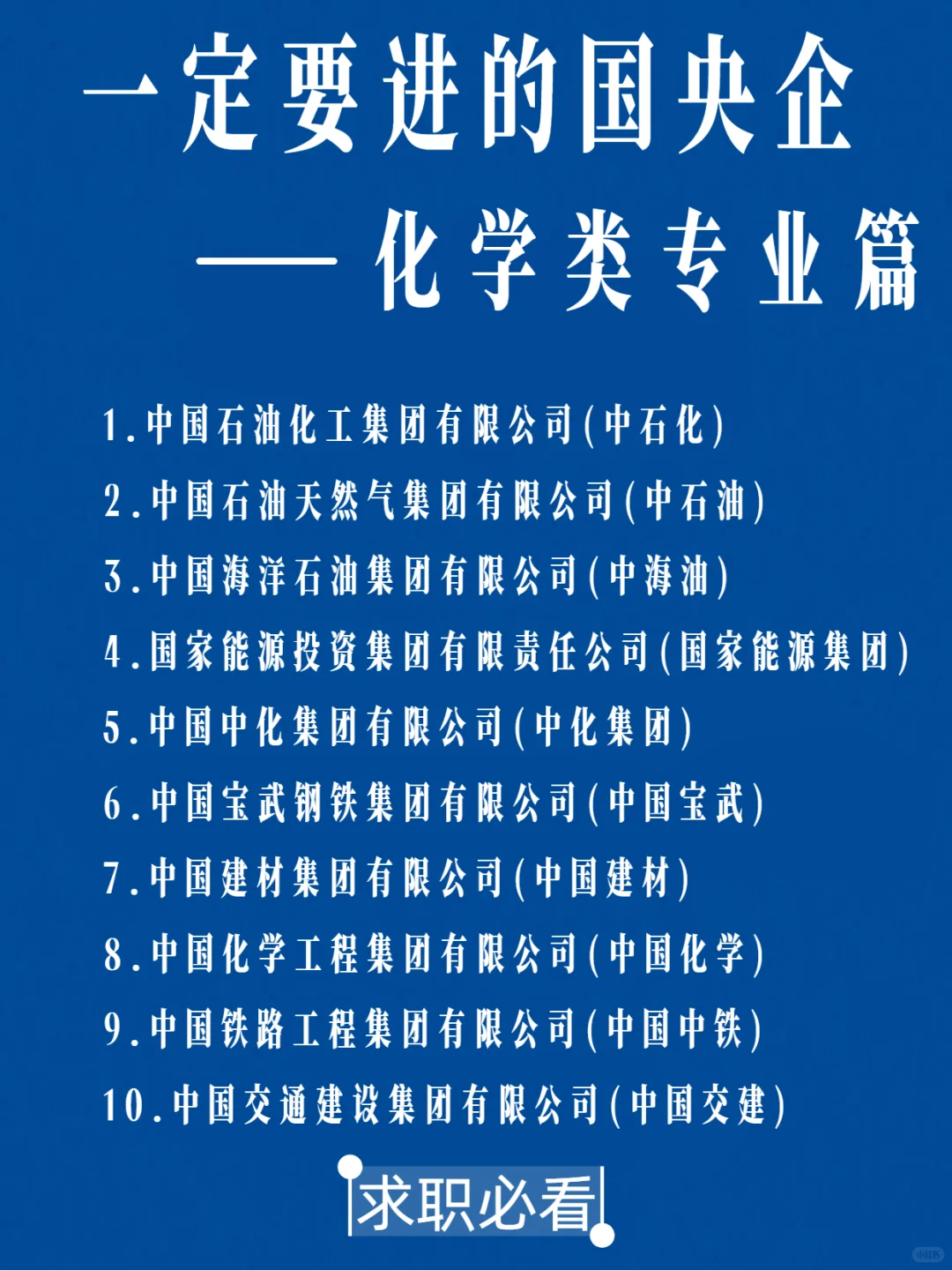 化学类专业一定要进的央国企，千万不要错过