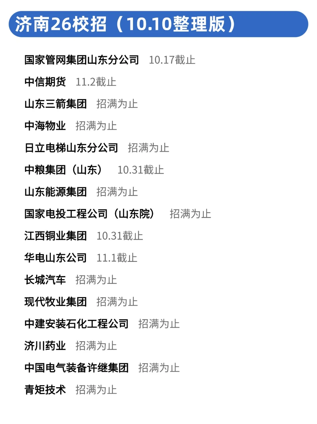 10月10日，继续投济南新开的26校招！