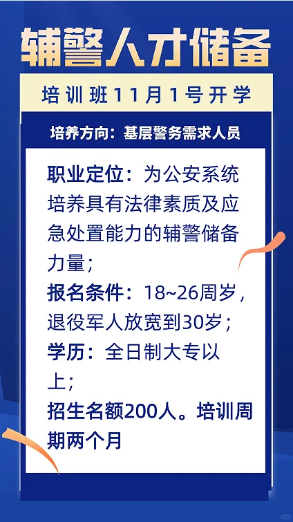 辅警培训班 11.1 日开课