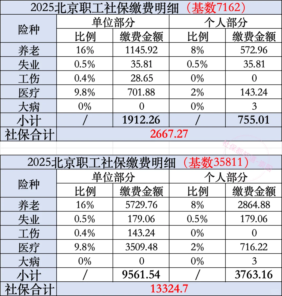 2025北京职工社保7162-35811缴费明细新
