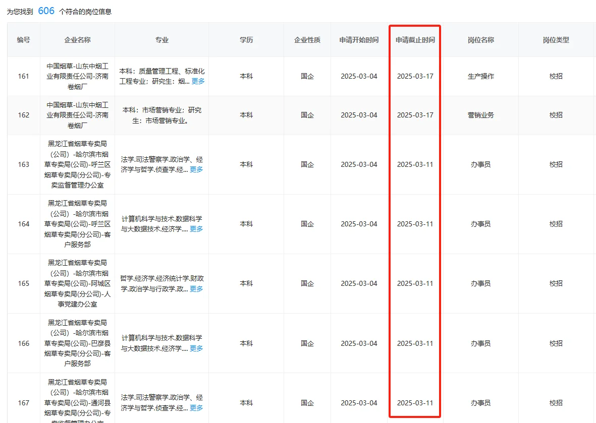 2025春招烟草岗位来啦～只有1周投递时间！