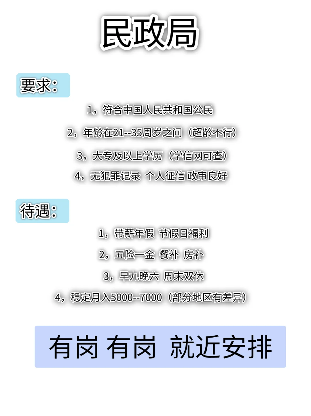 民政局岗位缺人！全国有岗！纯文职！