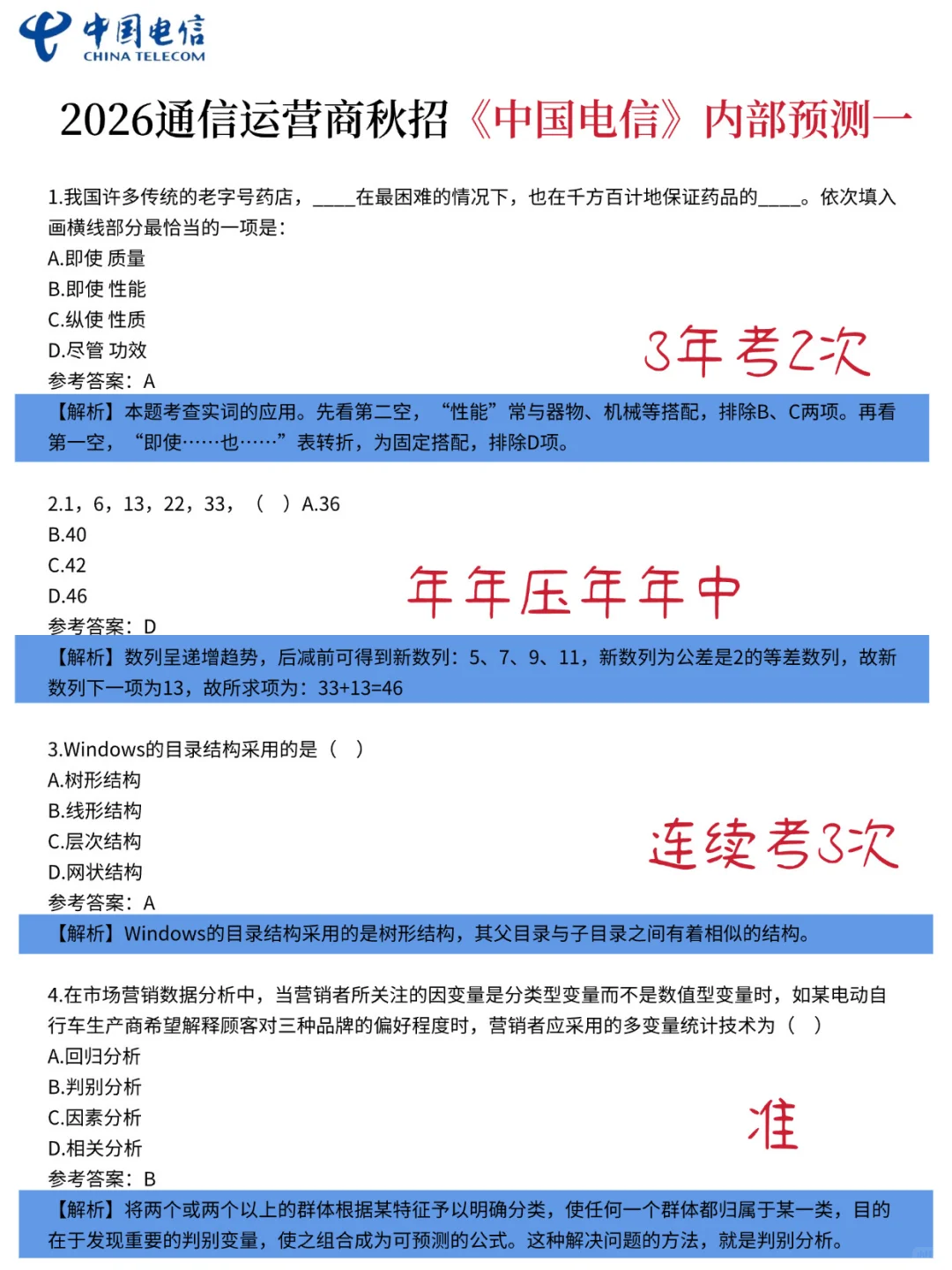 中国电信笔试 无非就这些！快背吧