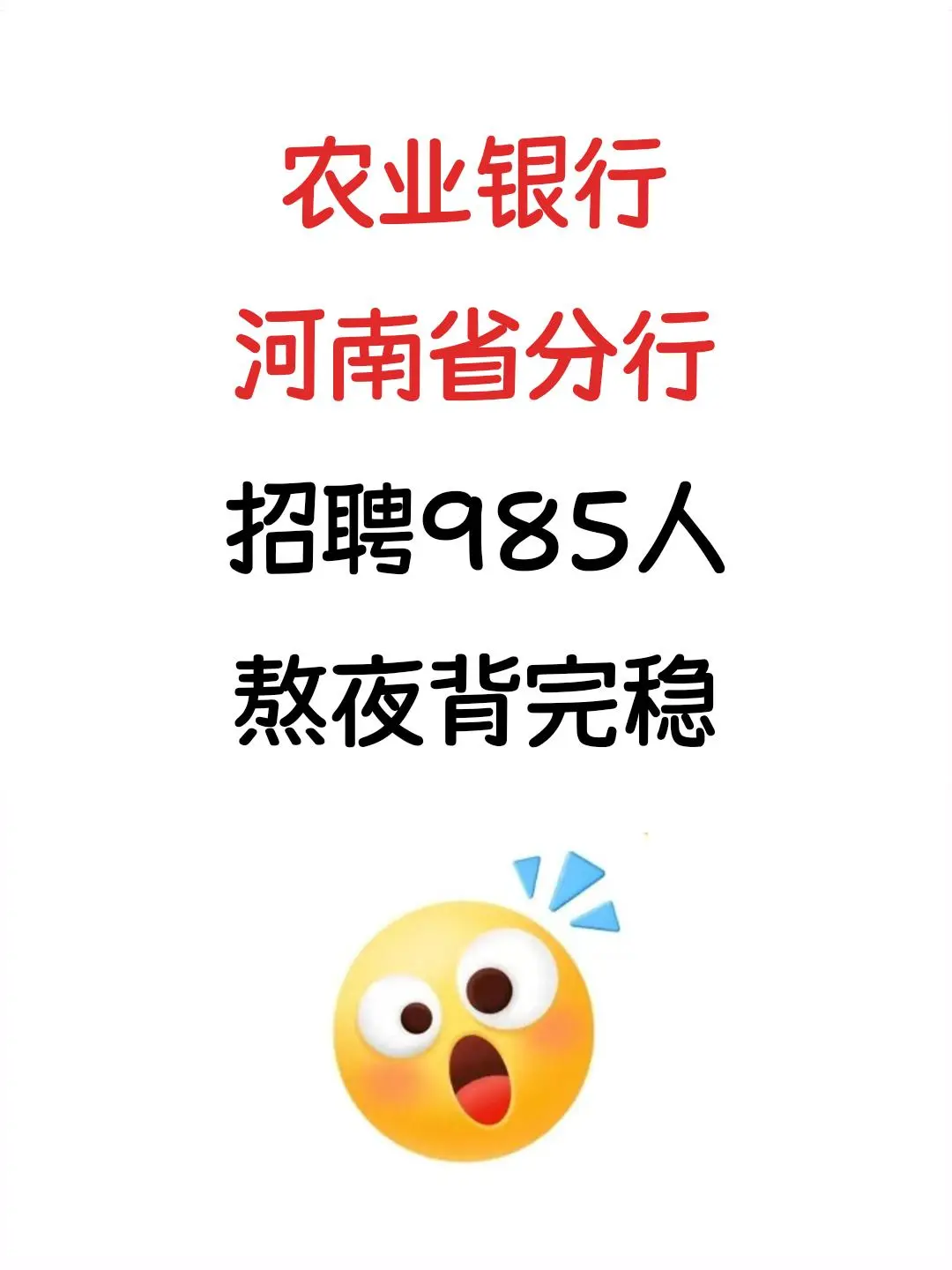 农业银行河南省分行招聘985人（差生急救版