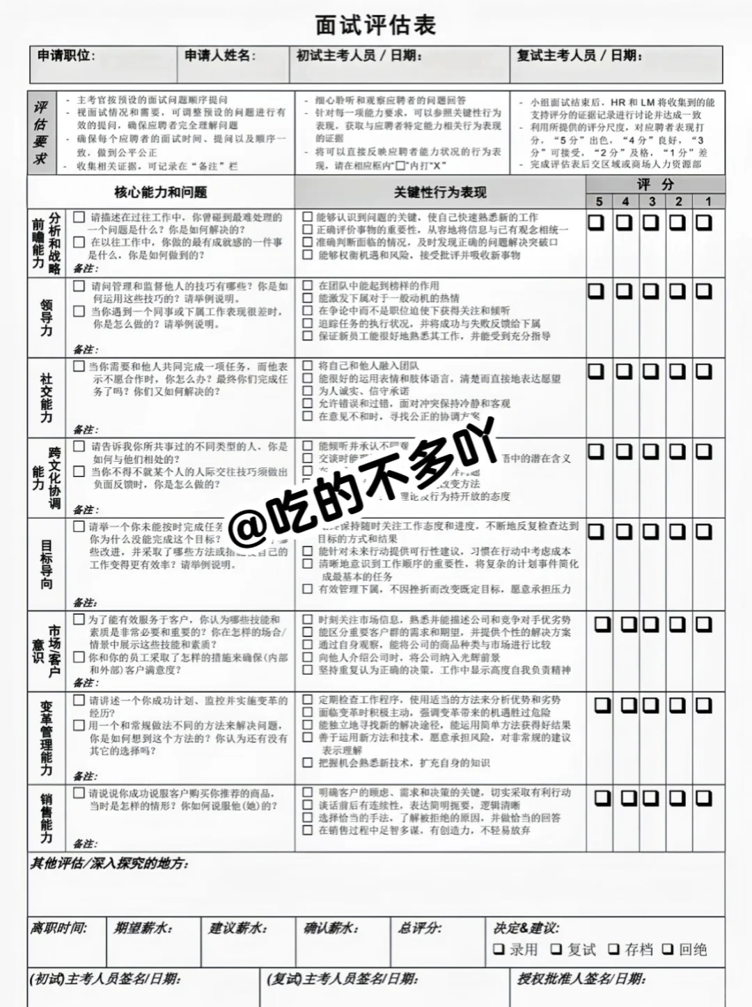 真的🥹面试时每个问题都有它的打分标准