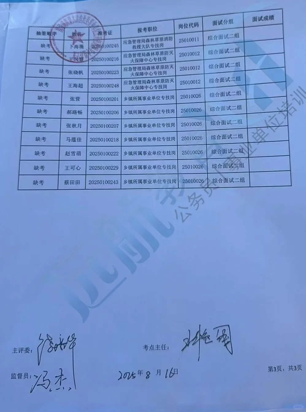 围场县2025年围场研究生选聘面试成绩单