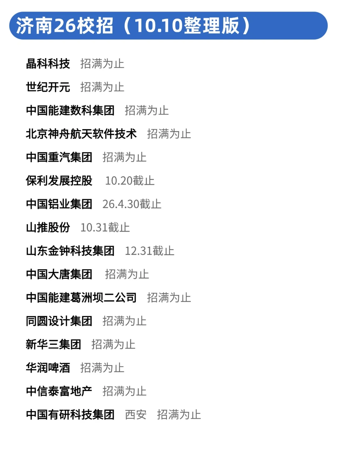 10月10日，继续投济南新开的26校招！
