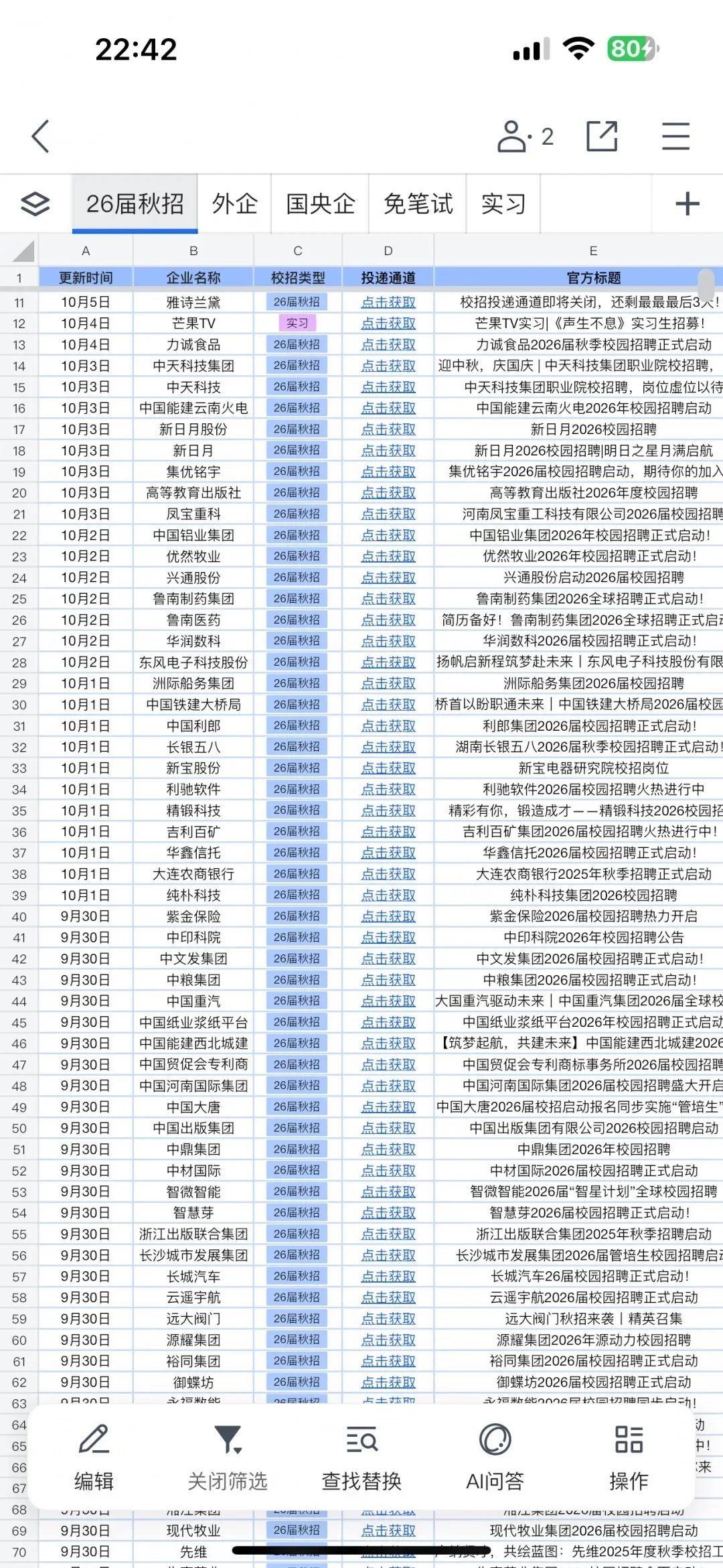 国庆节后开招的岗位......
