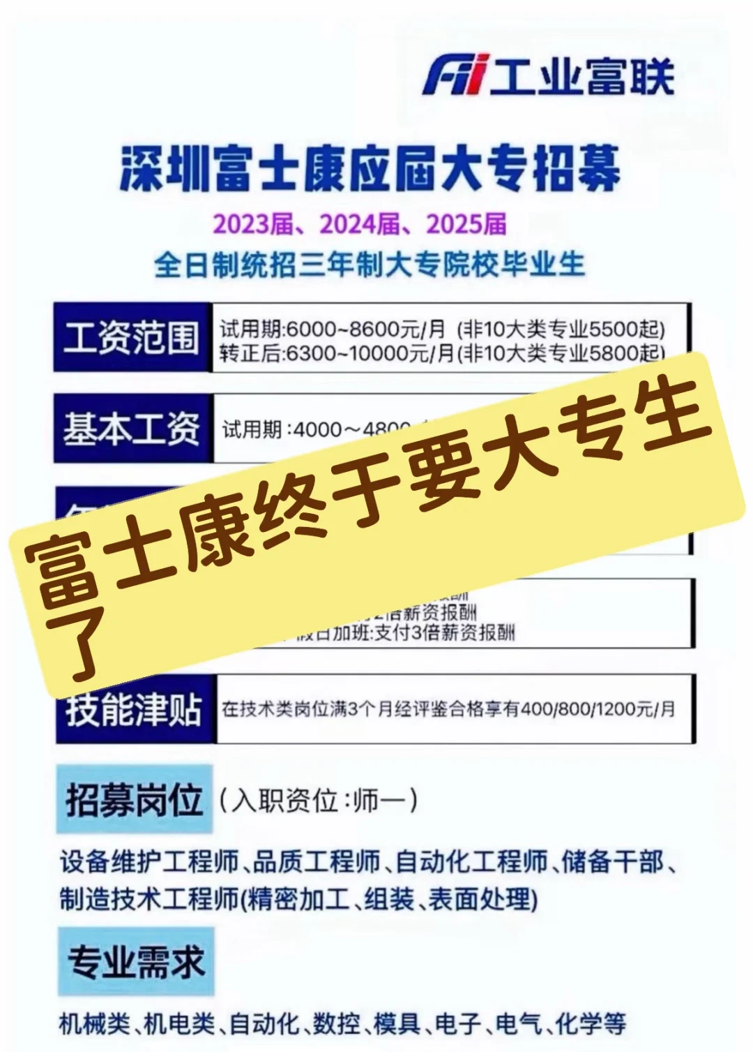 富士康终于要大专生了