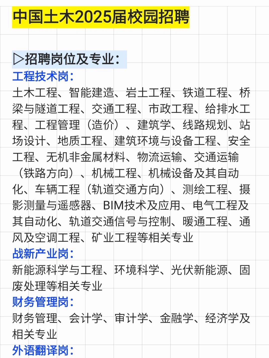 国企｜中国土木工程有限公司招聘