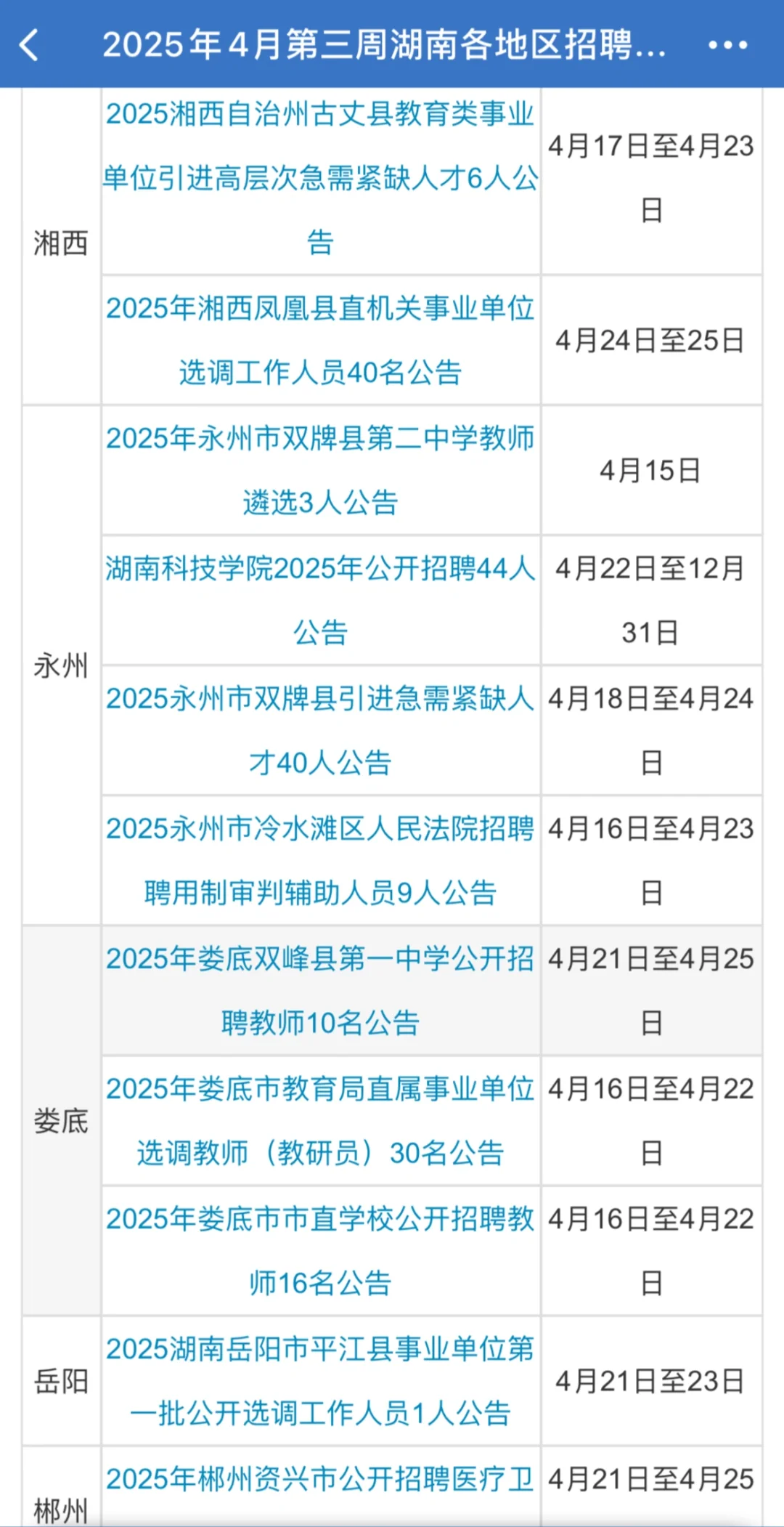🔥2025年4月湖南各地区招聘公告汇总