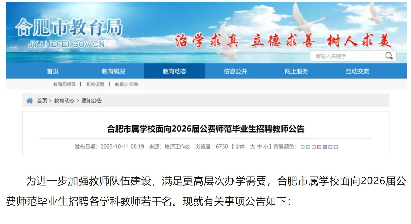 合肥市教育局招聘教师206名公告