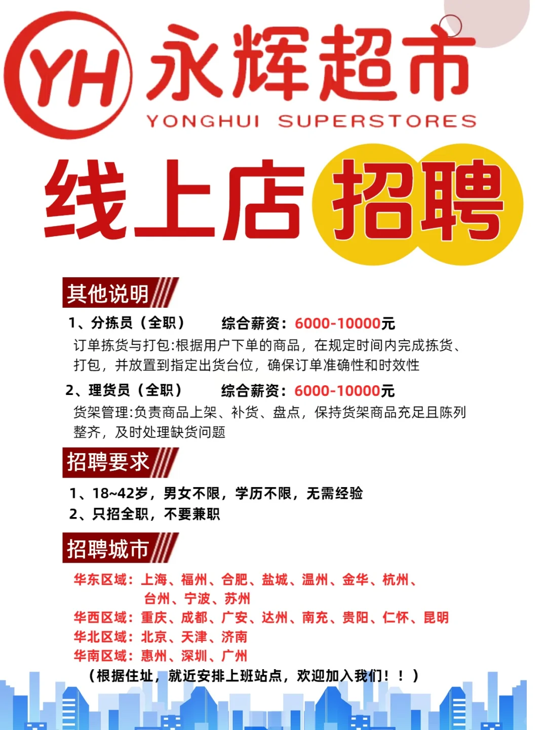 距离你1.5km永辉超市线上店招全职，6500+