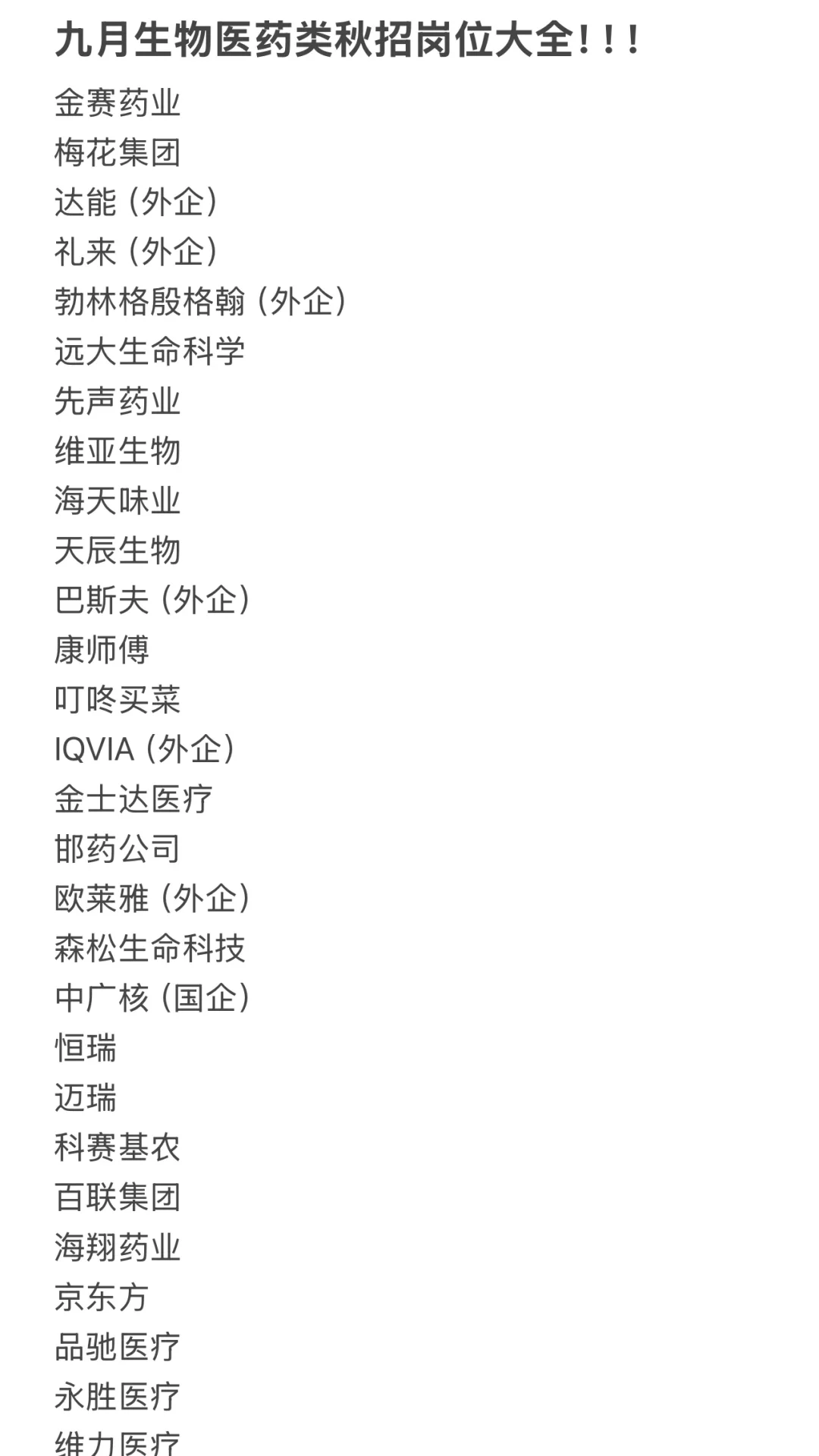 药学生速投！九月所有生物医药类岗位大全！