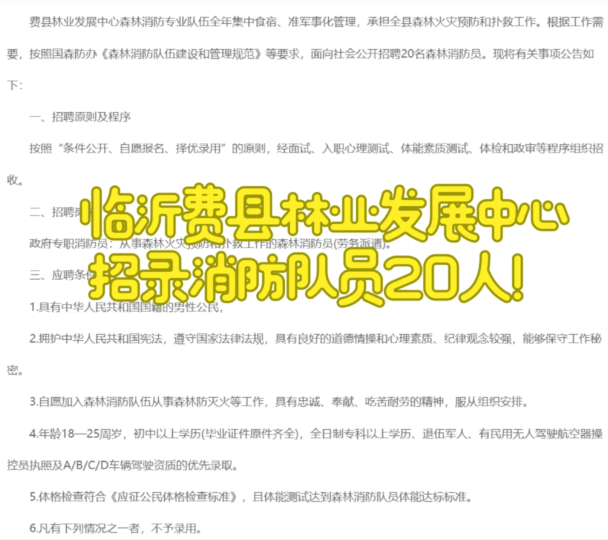 25年临沂森林消防员公开招录啦！