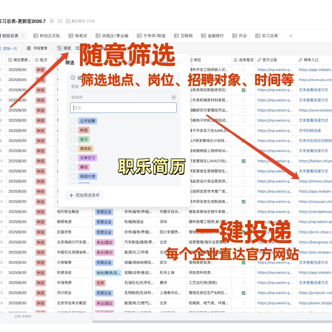 2025/2026届秋招春招+实习校招信息汇总表