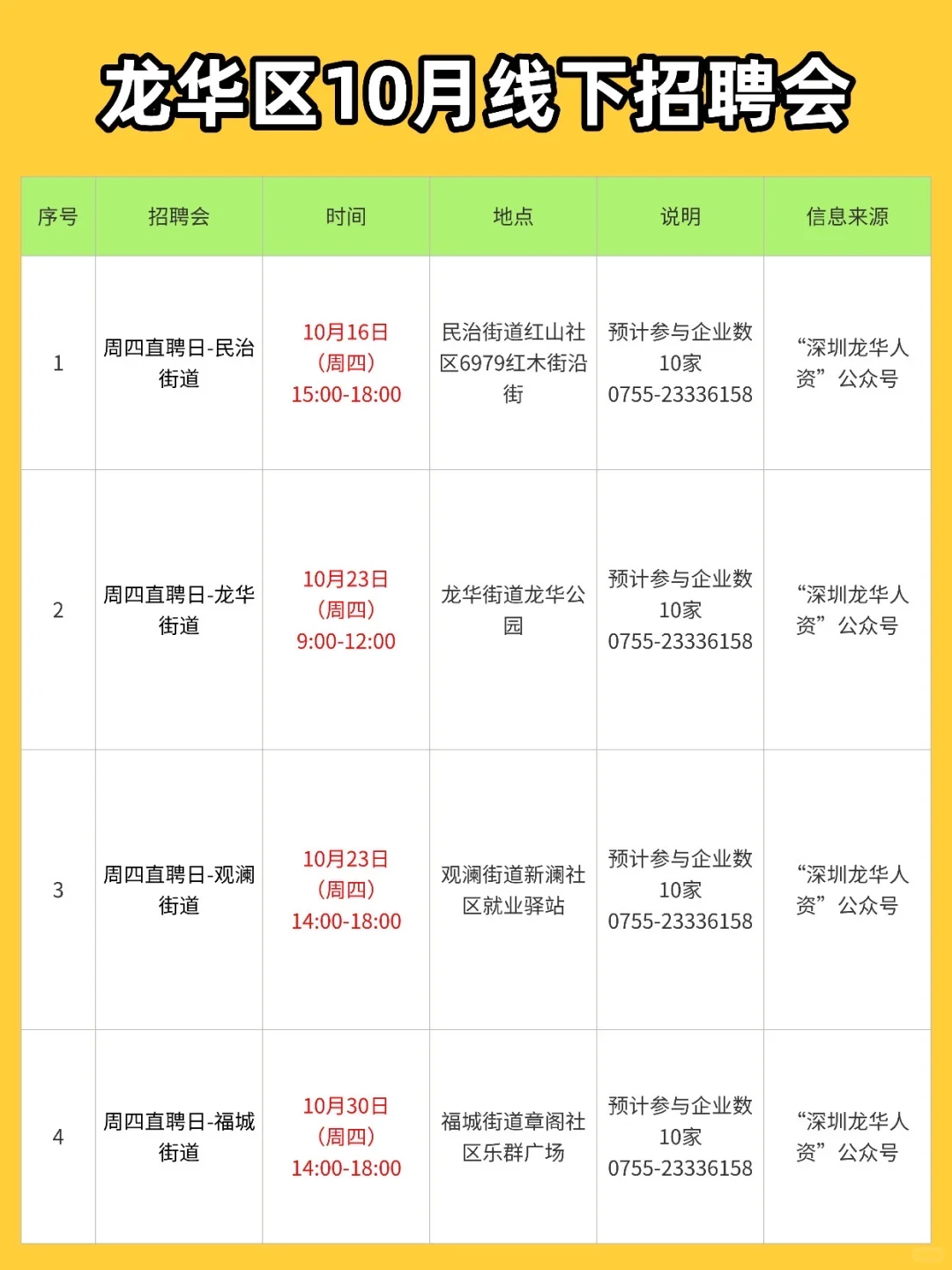 ⏰10月，深圳线下招聘会汇总（21场✅）