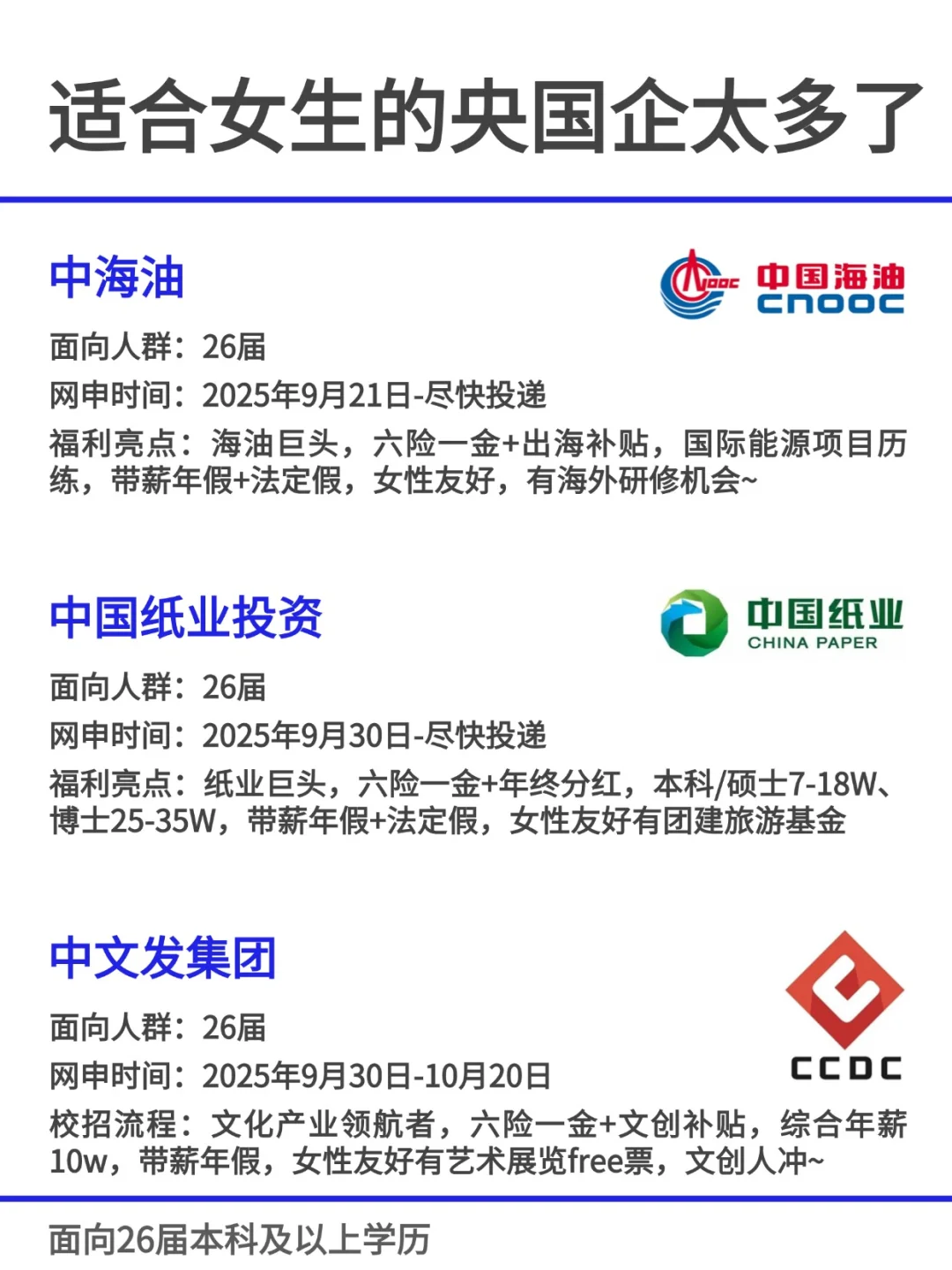 适合女生的央国企太多了