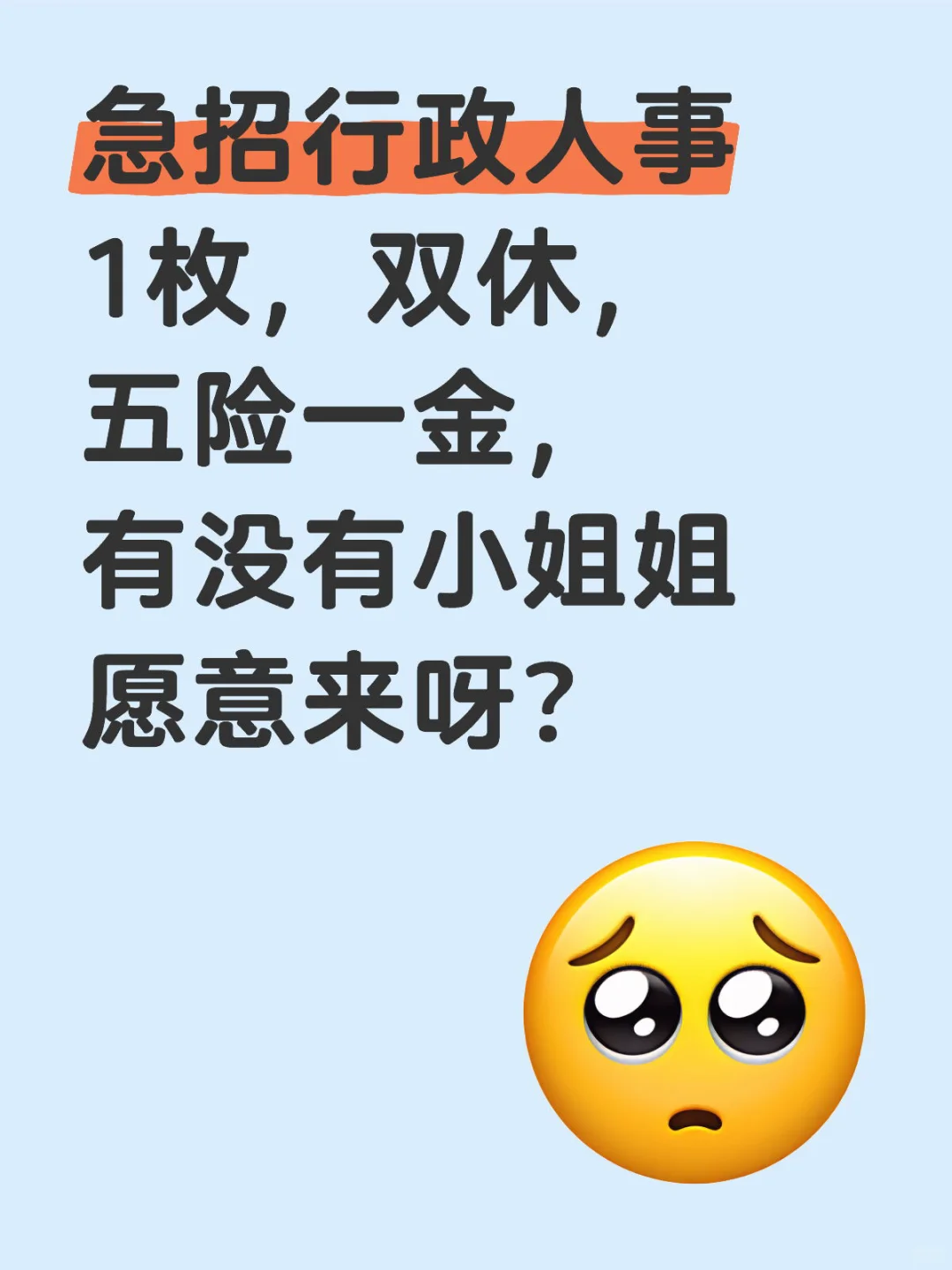 急招行政人事1枚，双休，五险一金