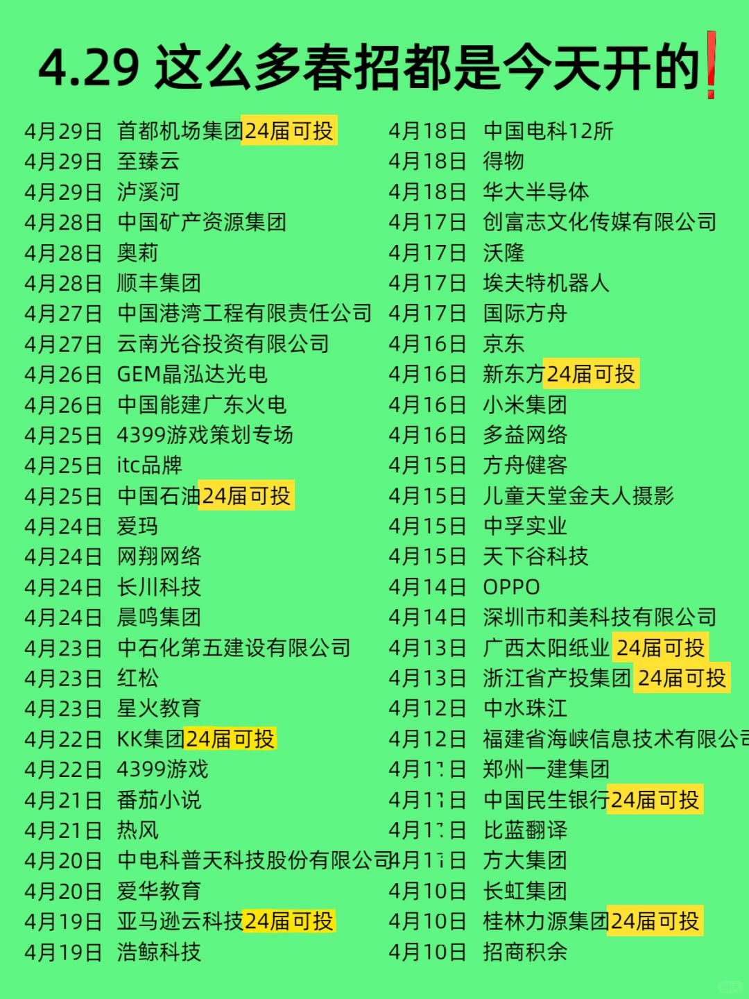 4.29 今天新开春招！