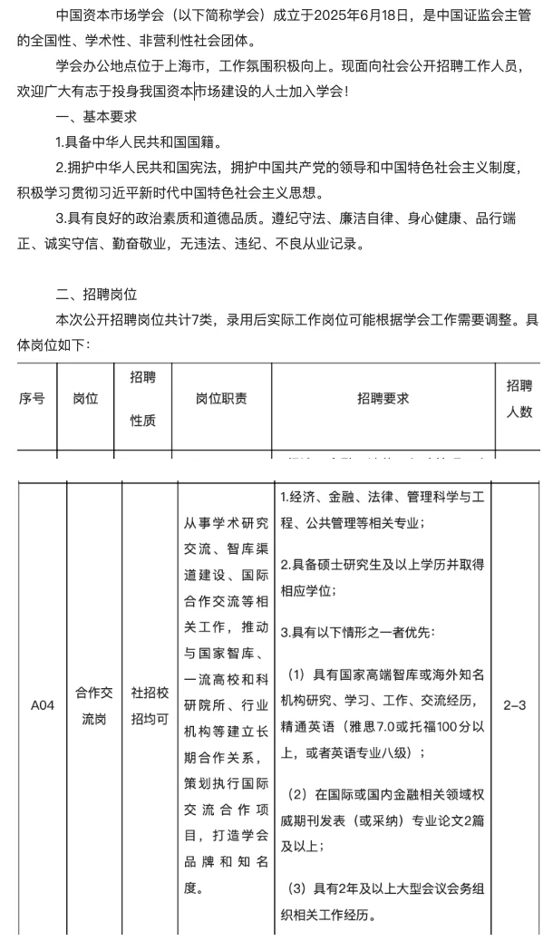 中国资本市场学会 招聘 英语人才