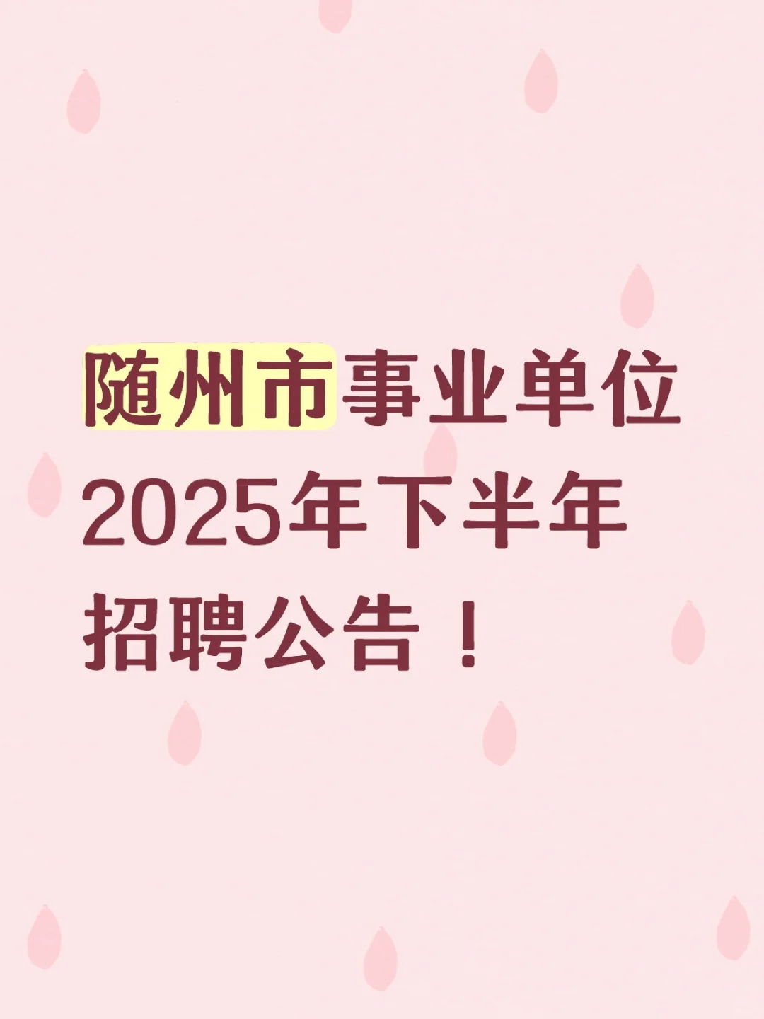 随州市事业单位2025年下半年招聘公告！