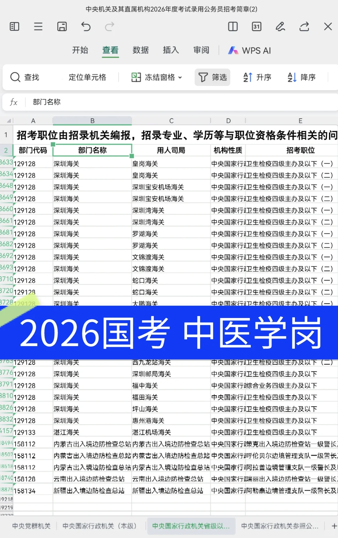 2026 国考 中医学可报岗位