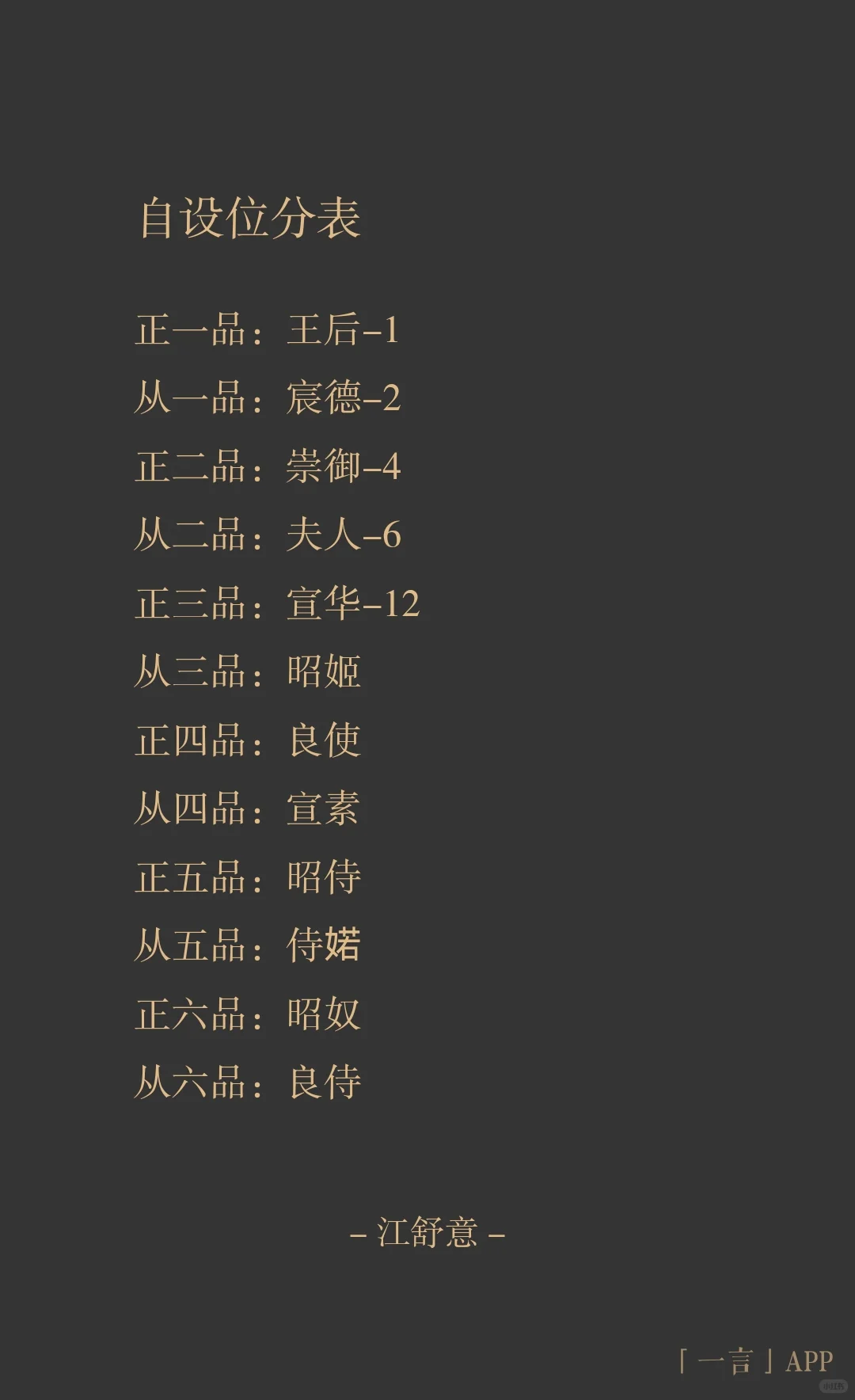 宫圈/文游：推荐几个自设的位份表