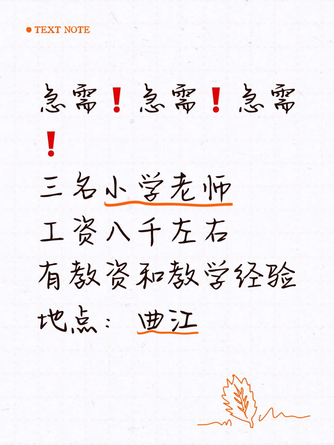 急需❗️小学老师 月八千左右