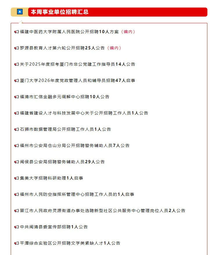 含编制岗！10月福建事业单位公告！招聘150人！