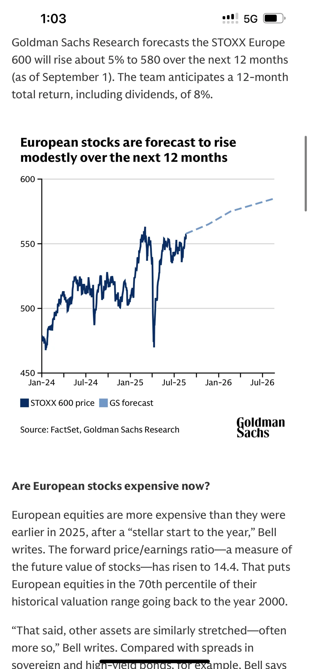 📈高盛研報：欧洲股市预测｜STOXX 600 12个月