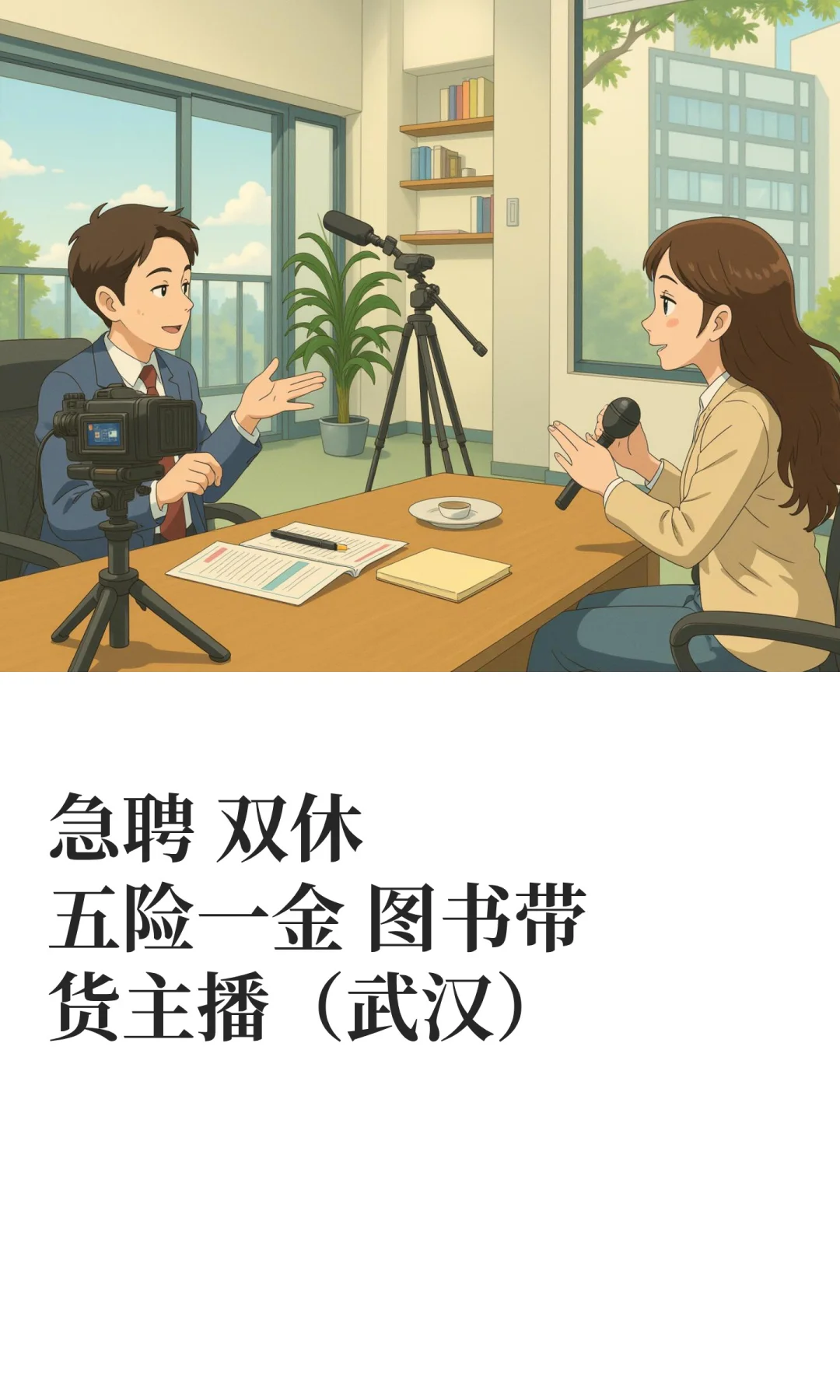 急聘 双休五险一金 图书带货主播（武汉