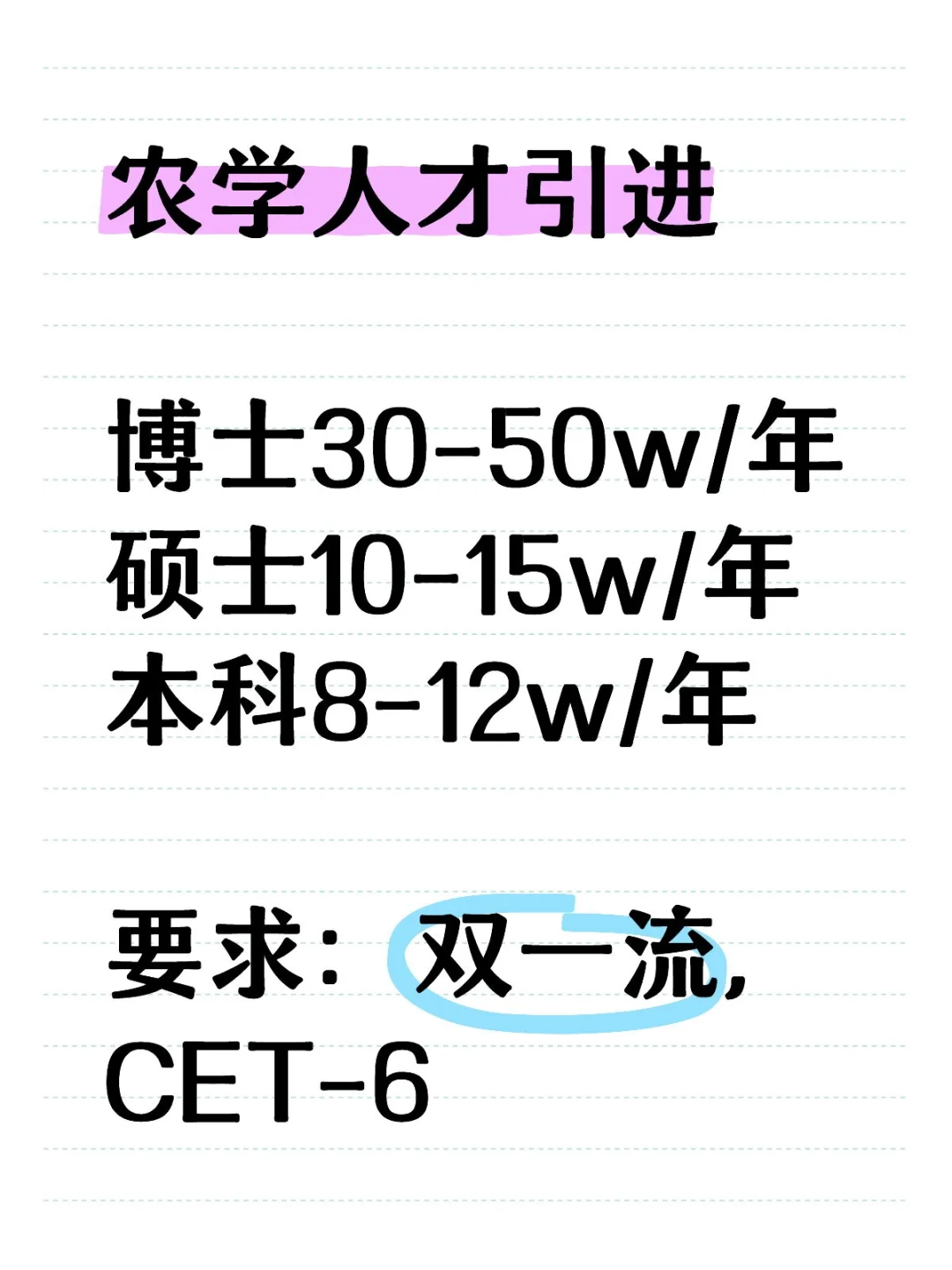 农学人才引进！年薪30-50w+！！