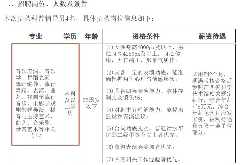 江西省科技馆7-8w/年，无笔试！艺术本科来！