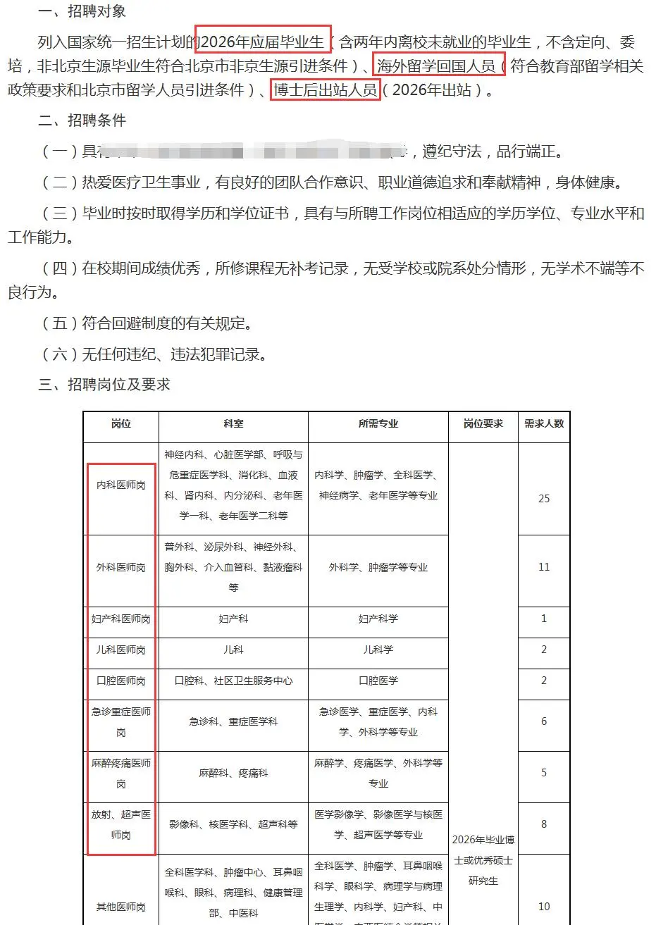 航天中心医院2026年招聘121人 办理海淀户口