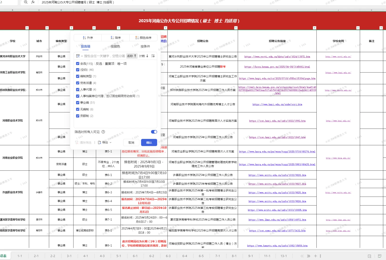公办大专招聘岗位表