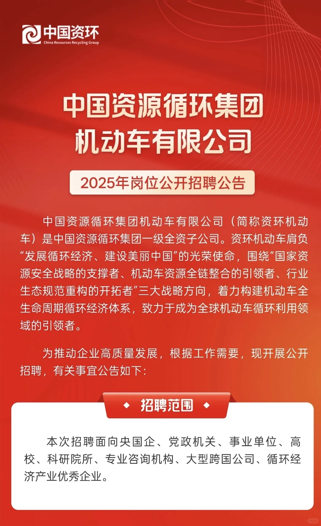 中国资源循环集团机动车有限公司社招