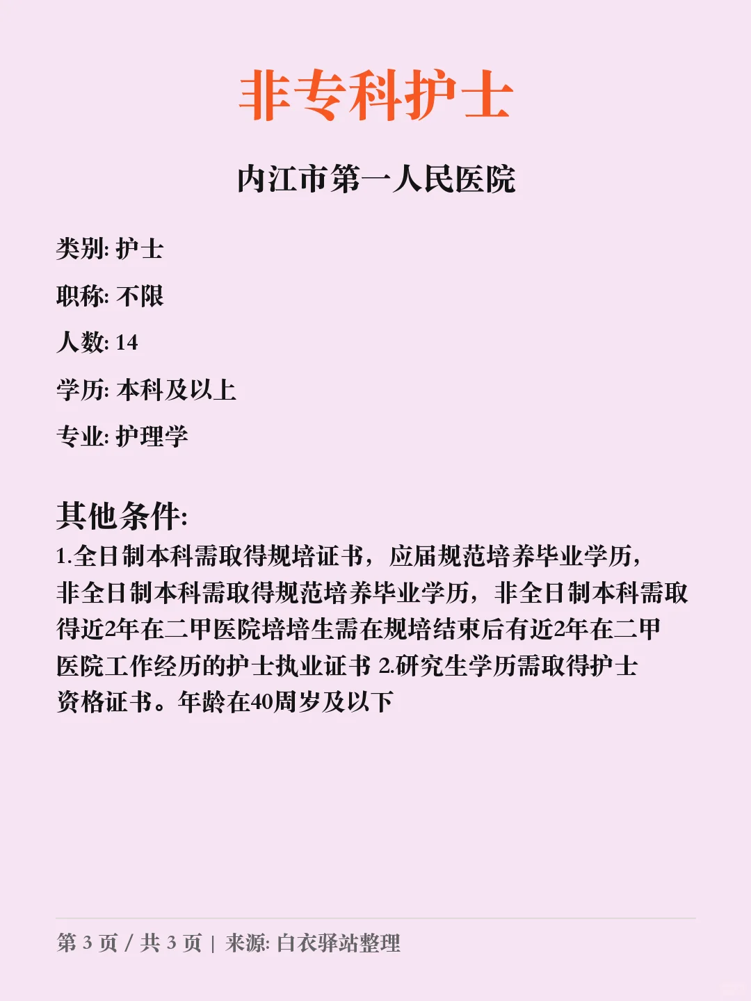 内江市第一人民医院招聘护士