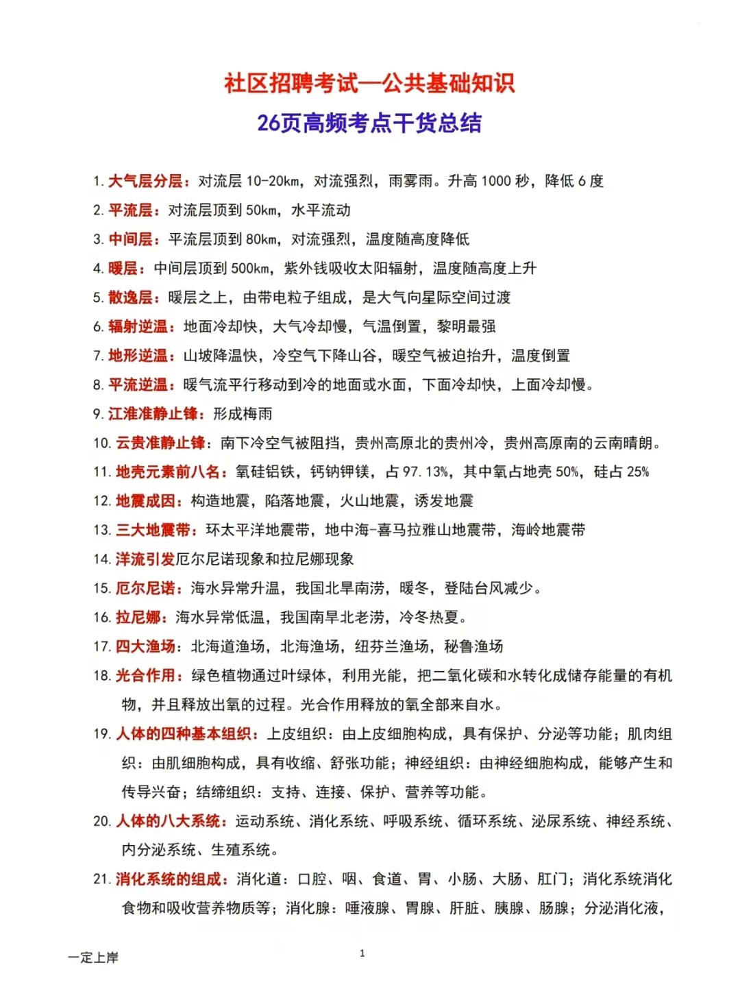 社区工作者招聘🔥就这14页！三天背完90➕