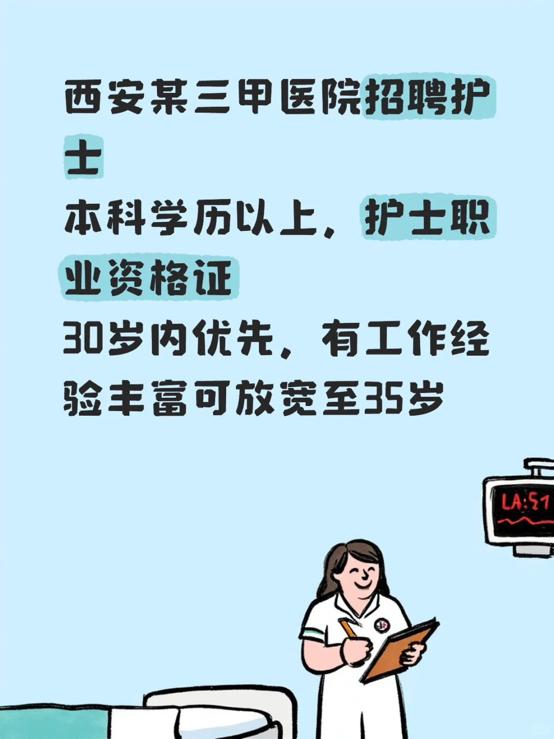 西安某三甲医院招聘护士