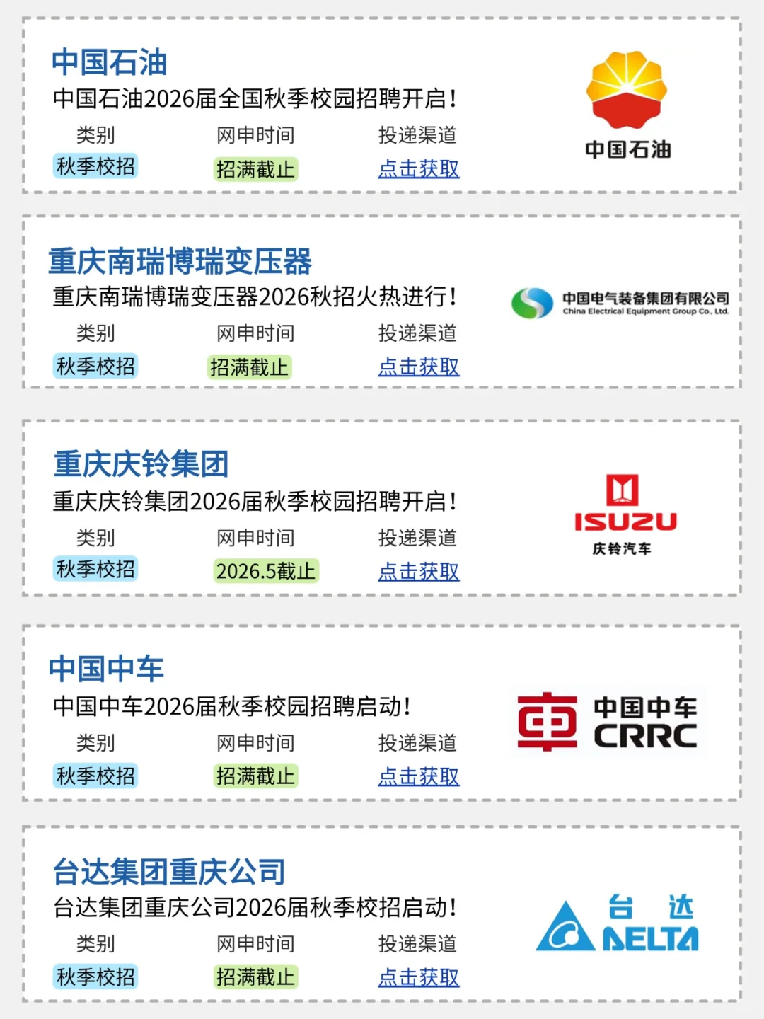 打算从今天开始投重庆秋招的，先投这十家！