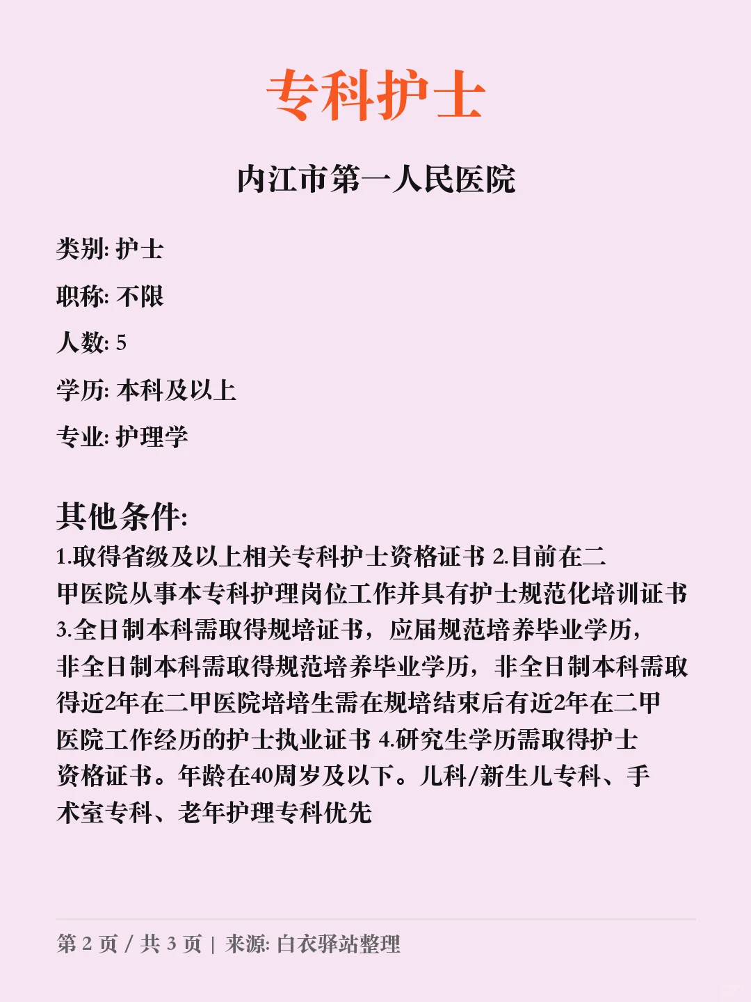 内江市第一人民医院招聘护士