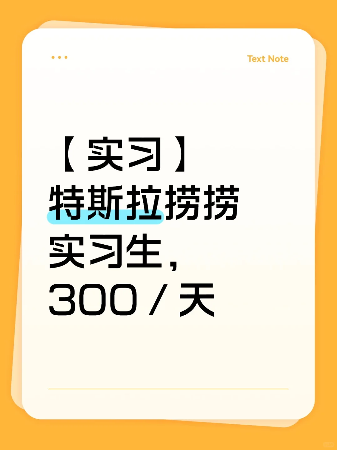 特斯拉捞捞实习生，300／天