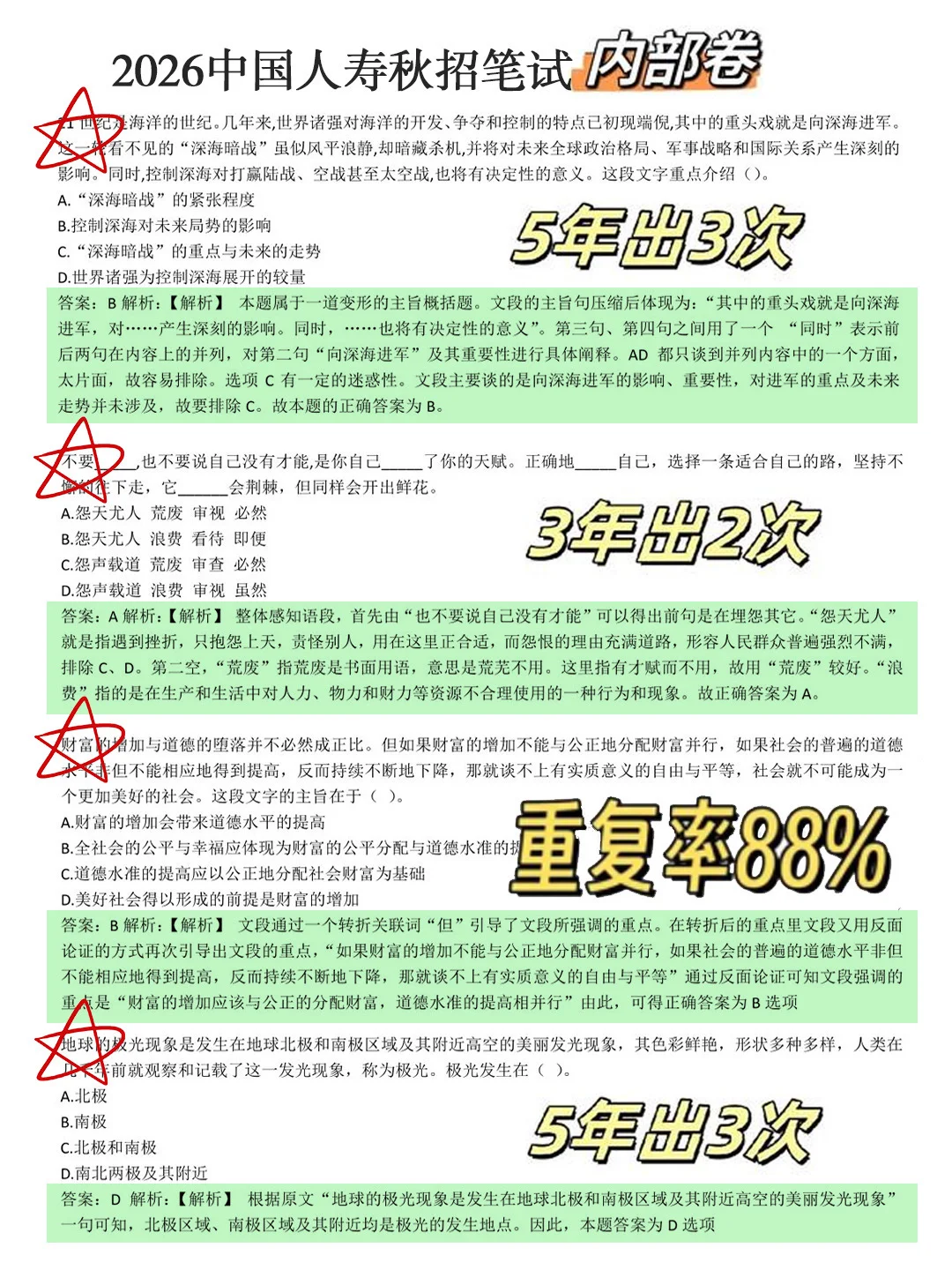 强调一下10.15人寿笔试，极简纯背300母题