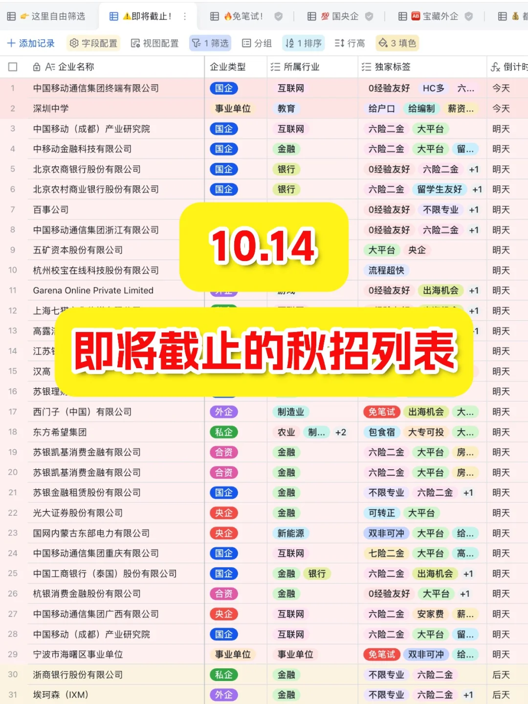 10.14 今天截止的秋招！请马上查漏补缺‼️
