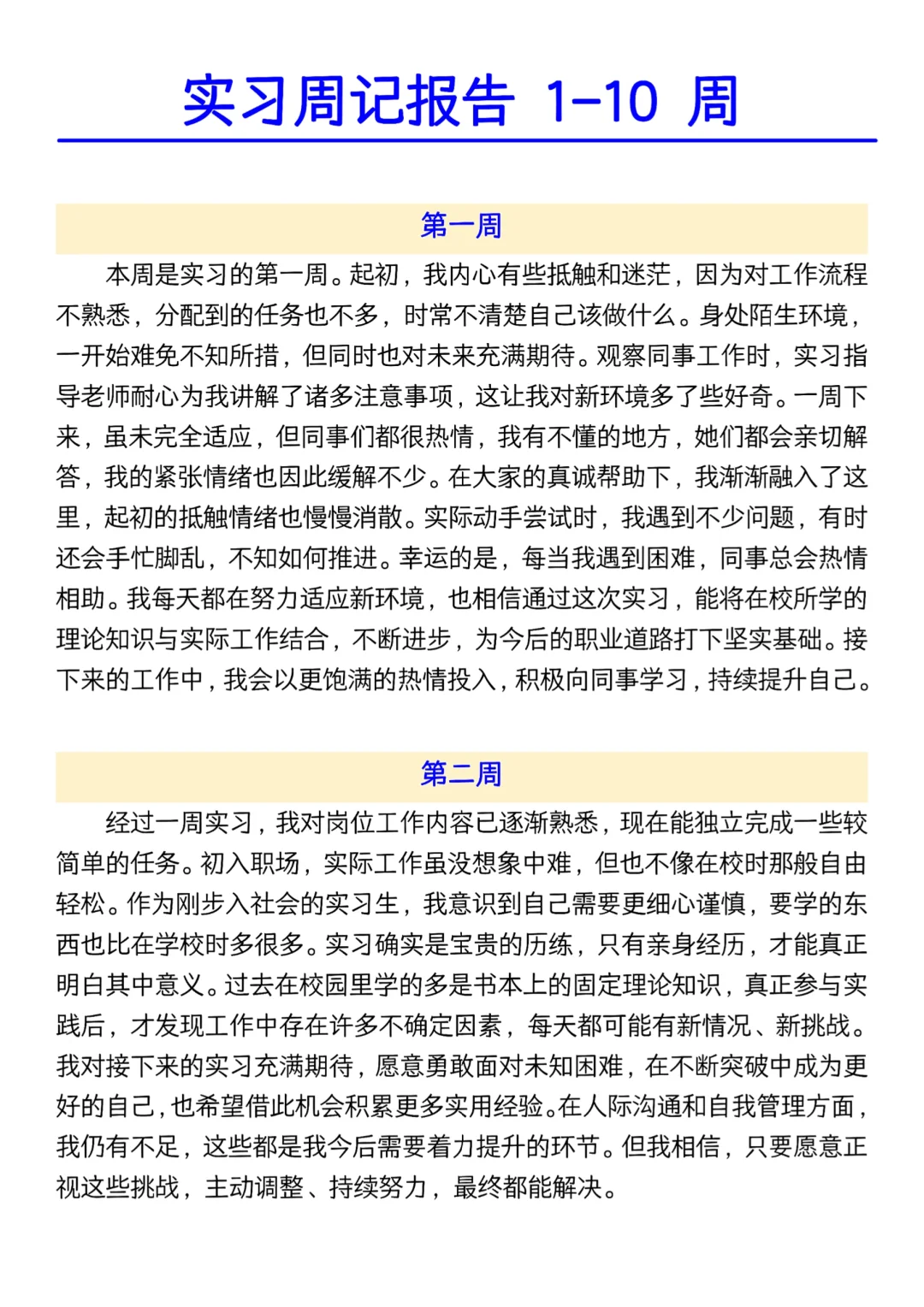 实习水就水了，可是实习周记可千万不能再水