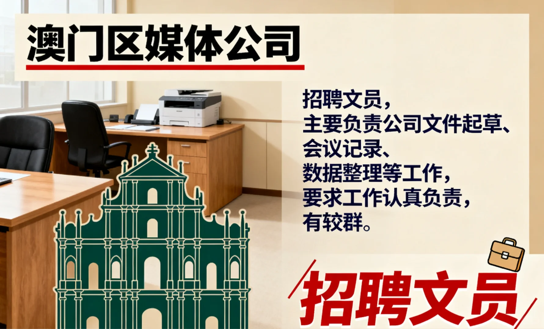 澳门/某媒体公司/文员/9000+佣金