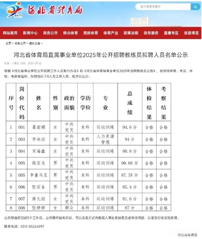河北省体育局直属事业单位2025年公开招聘教