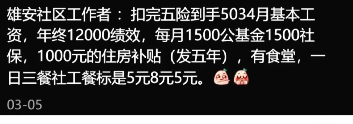 雄安社区工作者待遇！！！