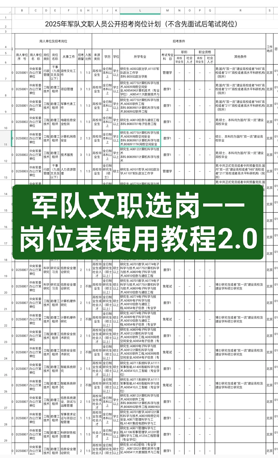 文职选岗———岗位表保姆级使用指南